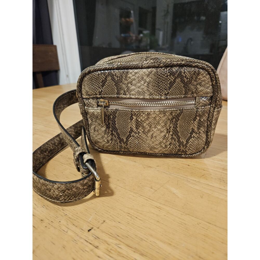 UnderOneSky Brown Snakeskin Print Small Crossbody Bag 2 Zip Pockets
